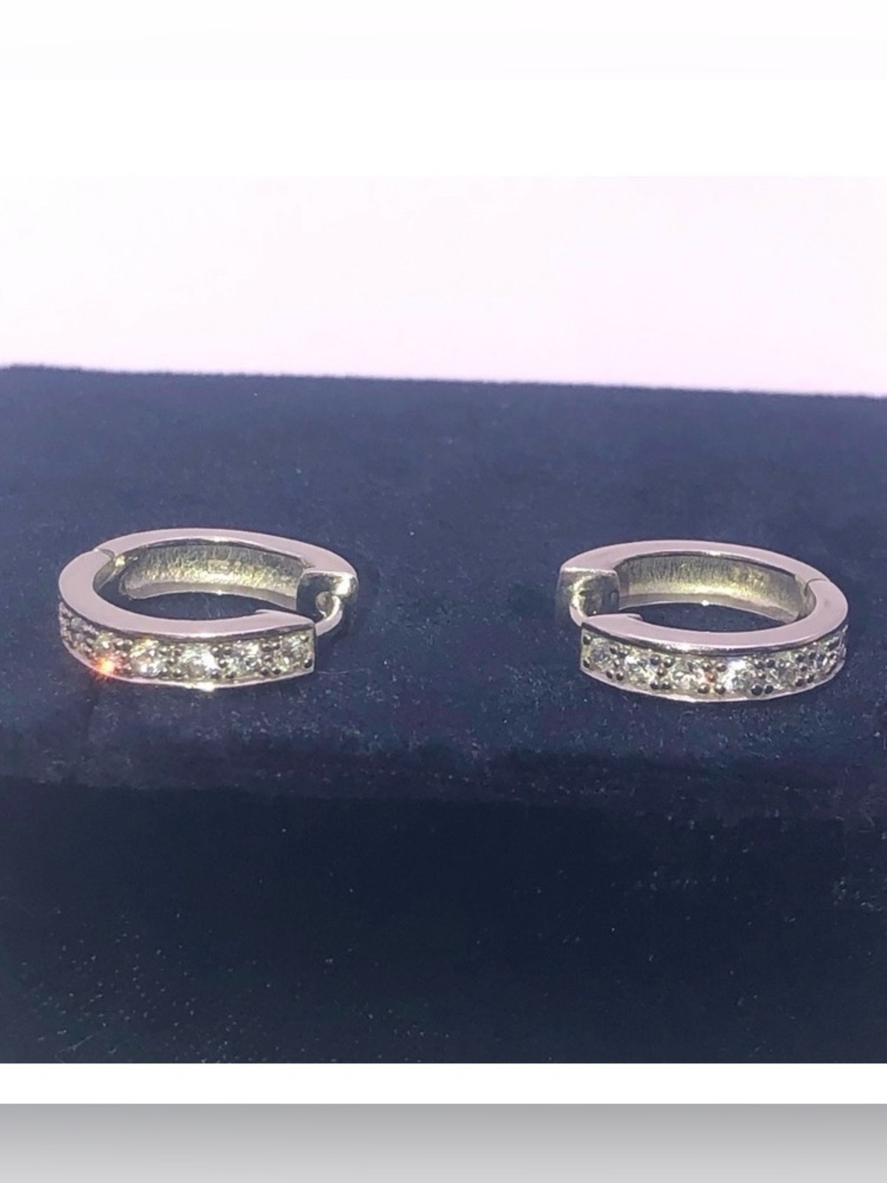 STERLING Silver & White Cz Stone Hoop Earrings 17mm Hoops / 4mm Width